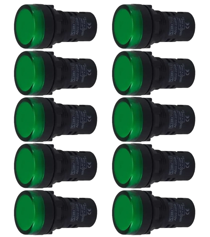 Kit 10 Sinaleiro Led 22mm Verde 220v Stark