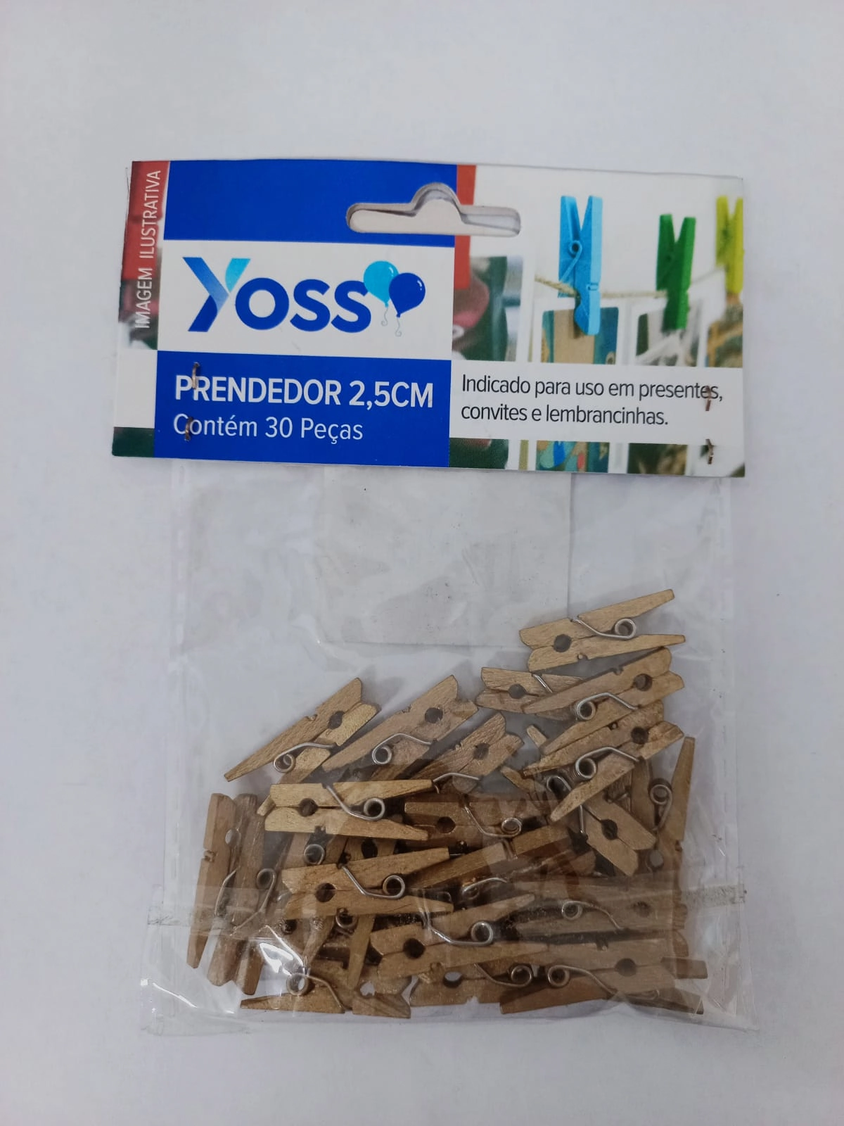 Mini Prendedor Madeira Dourado 2x5cm 30un 0105 Yoss