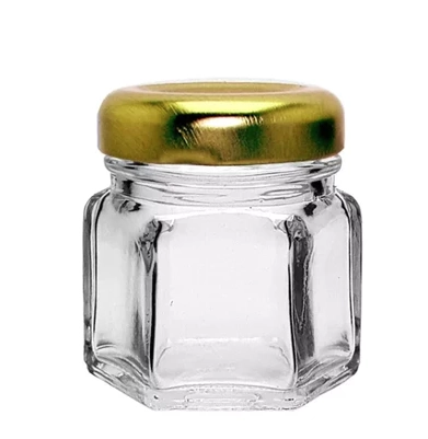 Pote Vidro Sextavado C/tp Metal Dourada 45ml Yoss