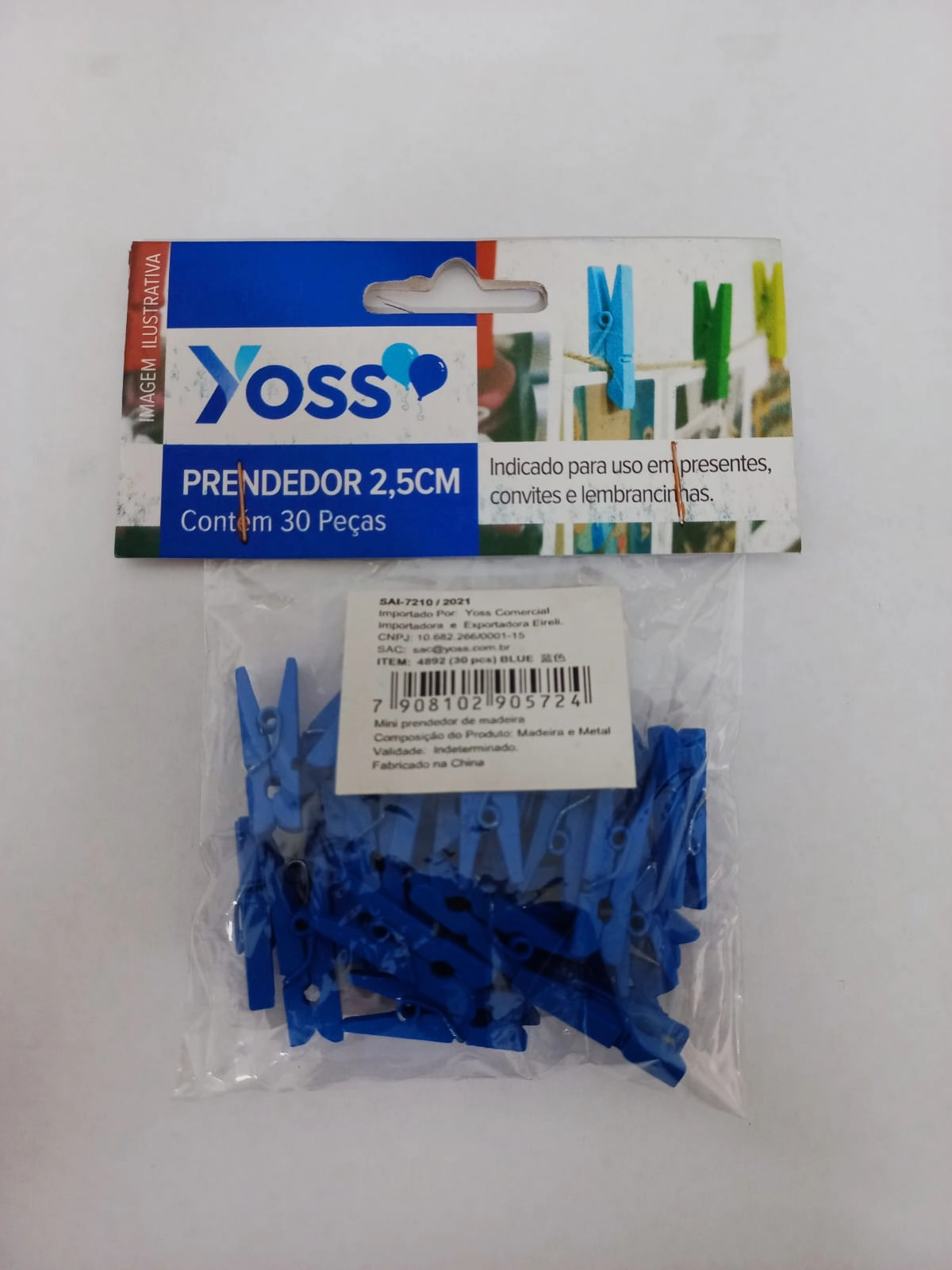 Mini Prendedor Madeira Azul Marinho 2.5cm 30un 4892 Yoss
