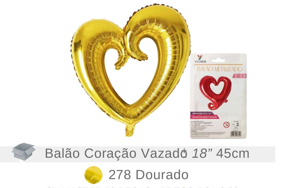 Balao Metalizado Coracao Vazado Dou 24 61cm 280 Yoss Comercial