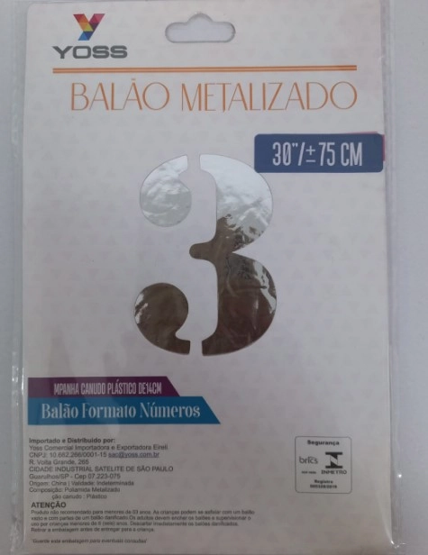 Balao Metalizado Prata N3 75cm 600 3 Yoss