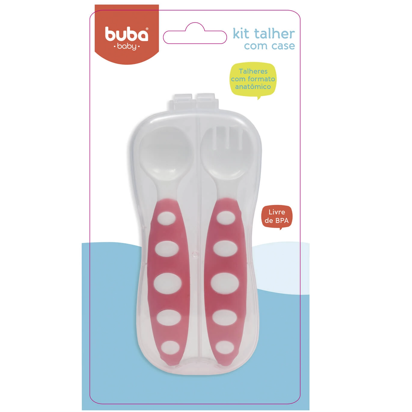 Kit Talheres para Bebê com Estojo Colher e Garfo Infantil Bordas Arredondadas Buba Rosa