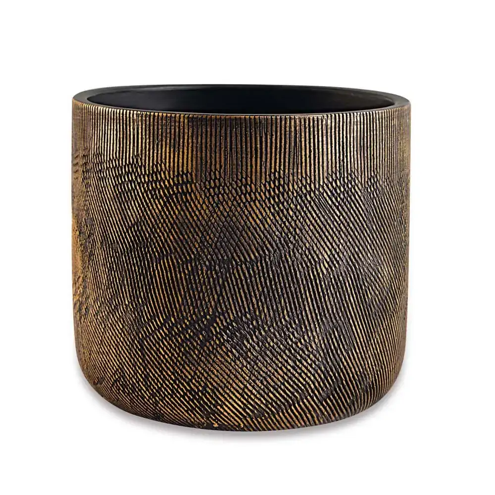 Cachepô Em Cimento Preto E Dourado