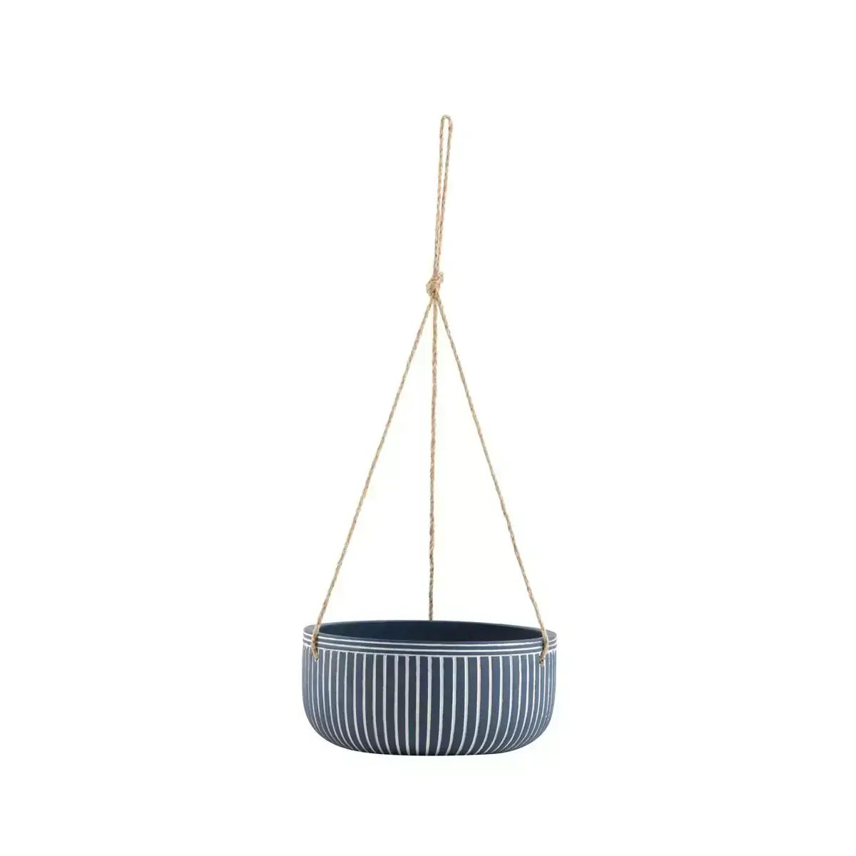 Cachepot Pendente P em Cimento Azul com Listras Mart 11550