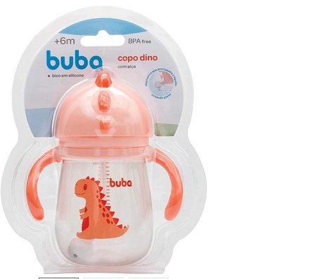Copo de Treinamento Com Alça - 240Ml - Dino - Rosa - Buba