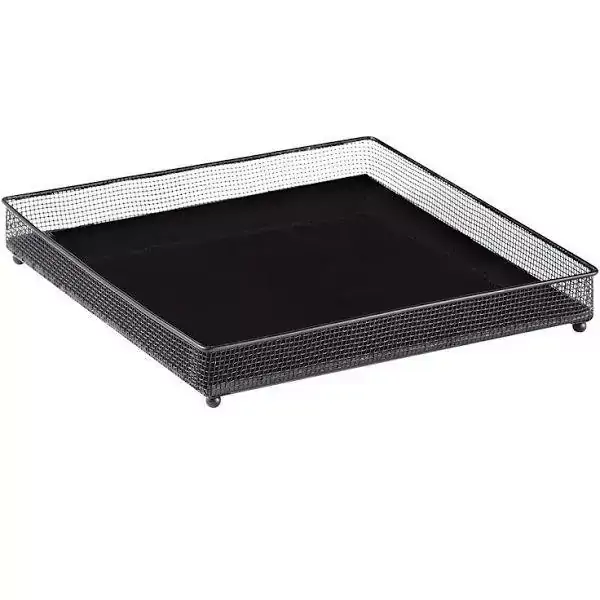 Bandeja Quadrada Preta em Metal Grande com Espelho Preto MART 11985