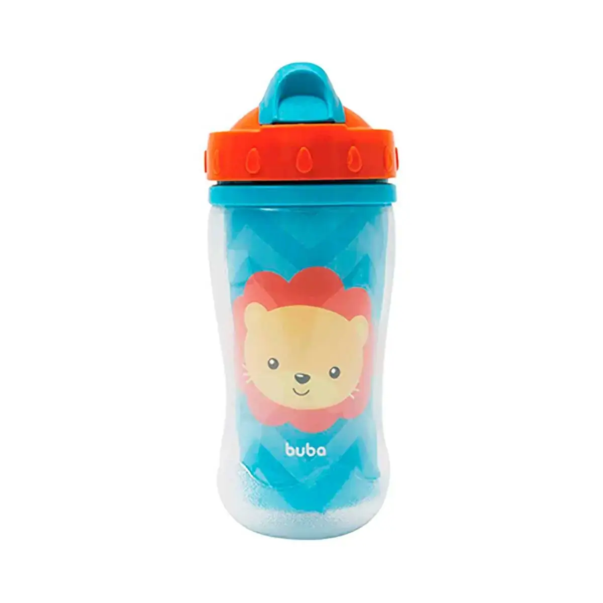 Copo C/ Parede Dupla E Canudo Animal Fun Leãozinho 320ml 12m Buba