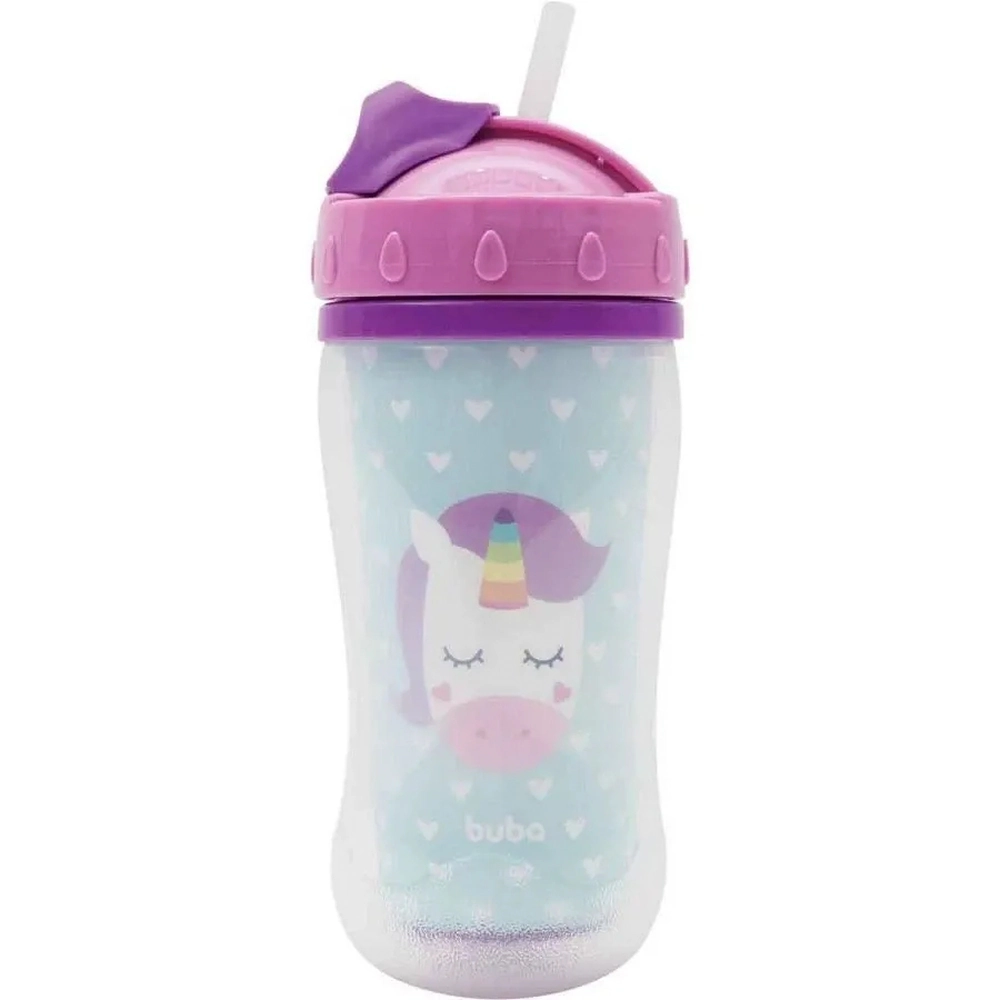 Copo Parede Dupla C/ Canudo Animal Fun Unicornio Buba