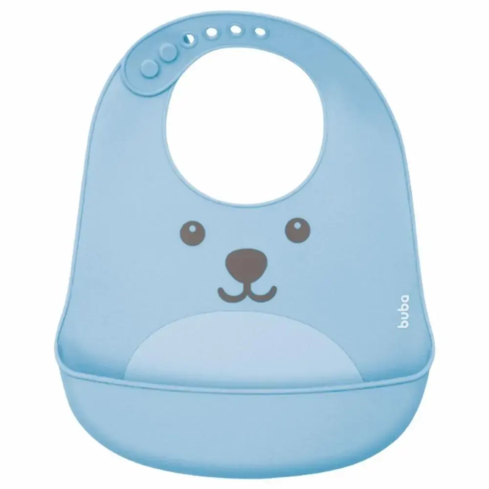 Babador de Silicone com Pega Migalhas Impermeável Gummy Buba Azul