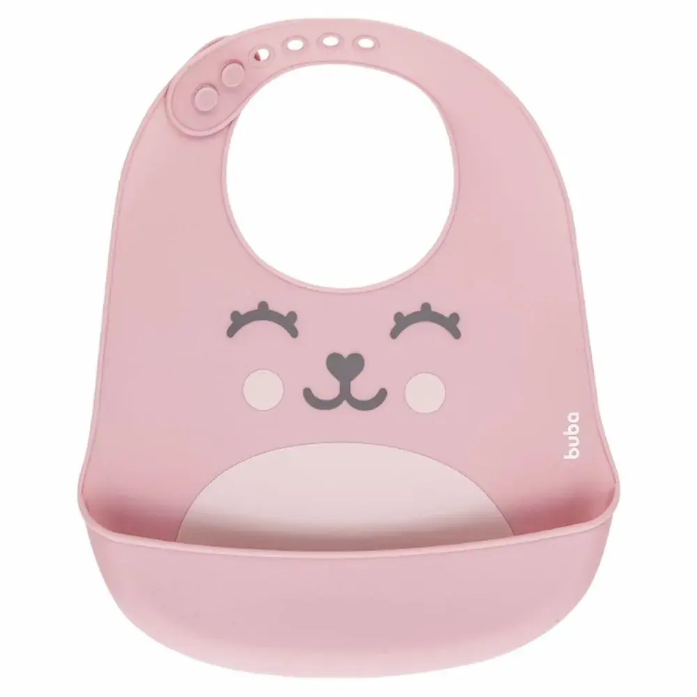 Babador de Silicone com Pega Migalhas Impermeável Gummy Buba Rosa