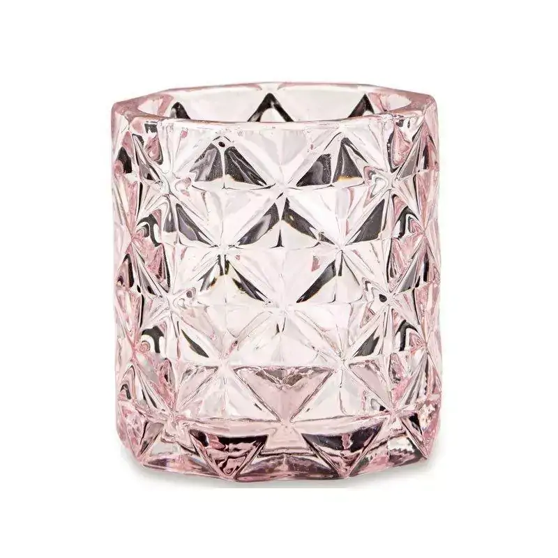 PORTA-VELAS ROSA EM VIDRO