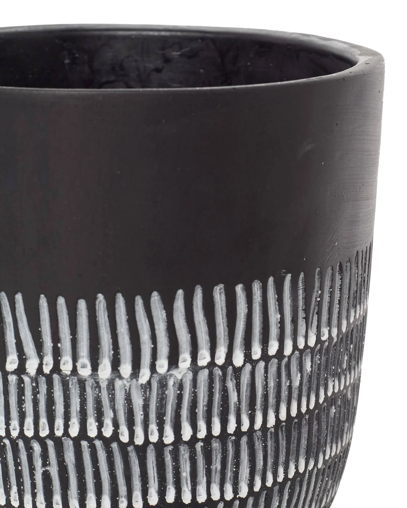 Cachepot Preto em Cimento Linhas Brancas Decoração 17cm Mart