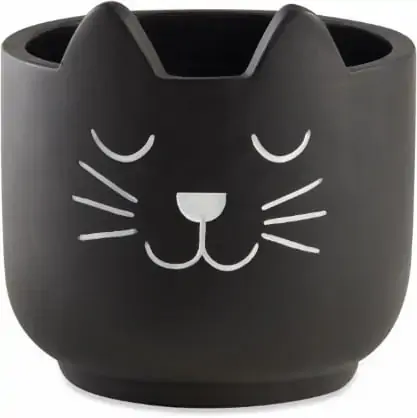 Cachepot Gatinho em Cimento Preto e Branco Vasinho G