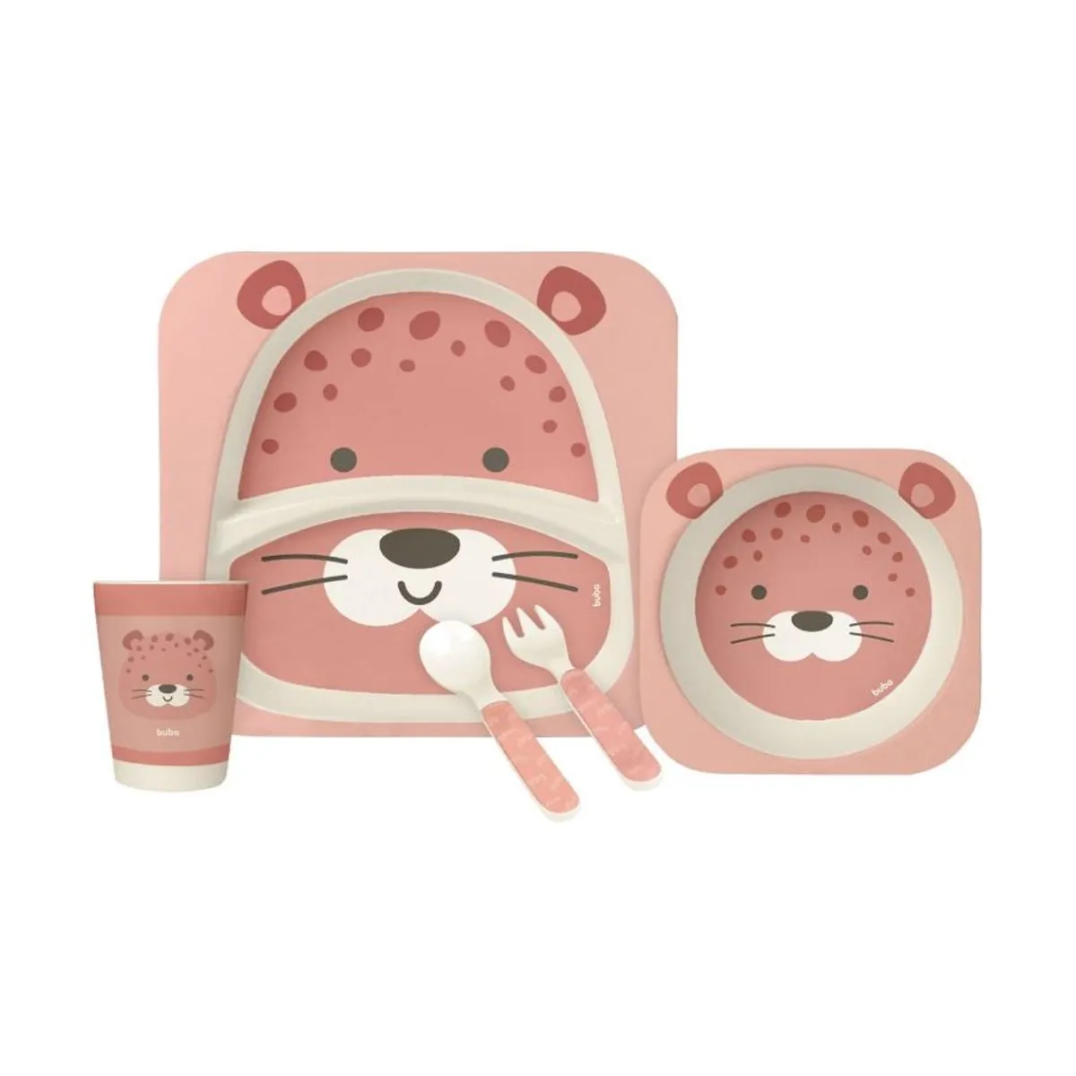 Kit Refeição Infantil em Fibra de Bambu Ecológico 5 peças Oncinha - Buba