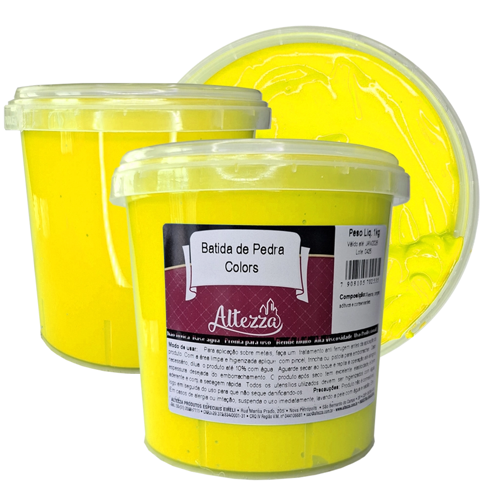 Batida De Pedra 1kg Neon Amarelo - Tinta Emborrachada Anti Risco Rubber