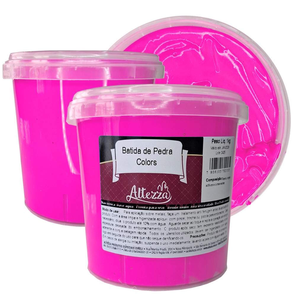 Batida De Pedra 1kg Neon Rosa - Tinta Emborrachada Anti Risco Rubber