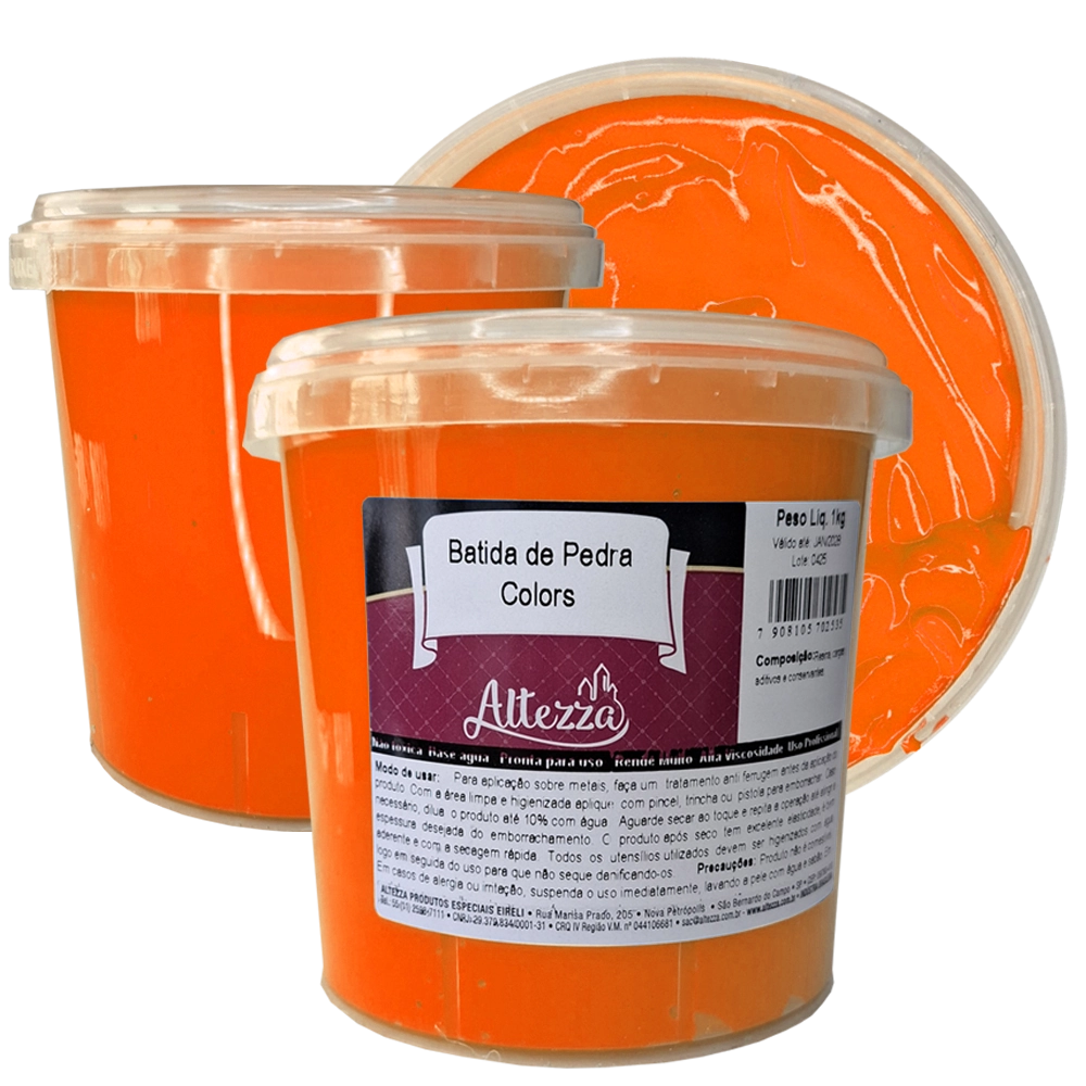 Batida De Pedra 1kg Neon Laranja - Tinta Emborrachada Anti Risco Rubber