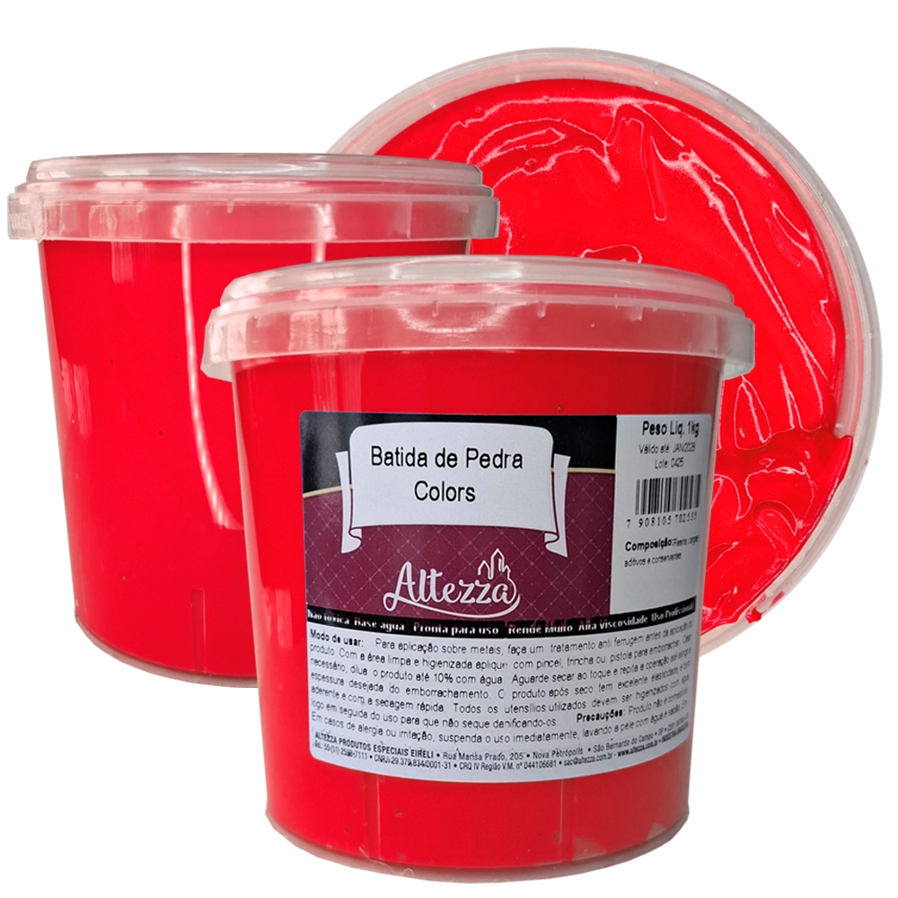 Batida De Pedra 1kg Neon Vermelho - Tinta Emborrachada Anti Risco Rubber