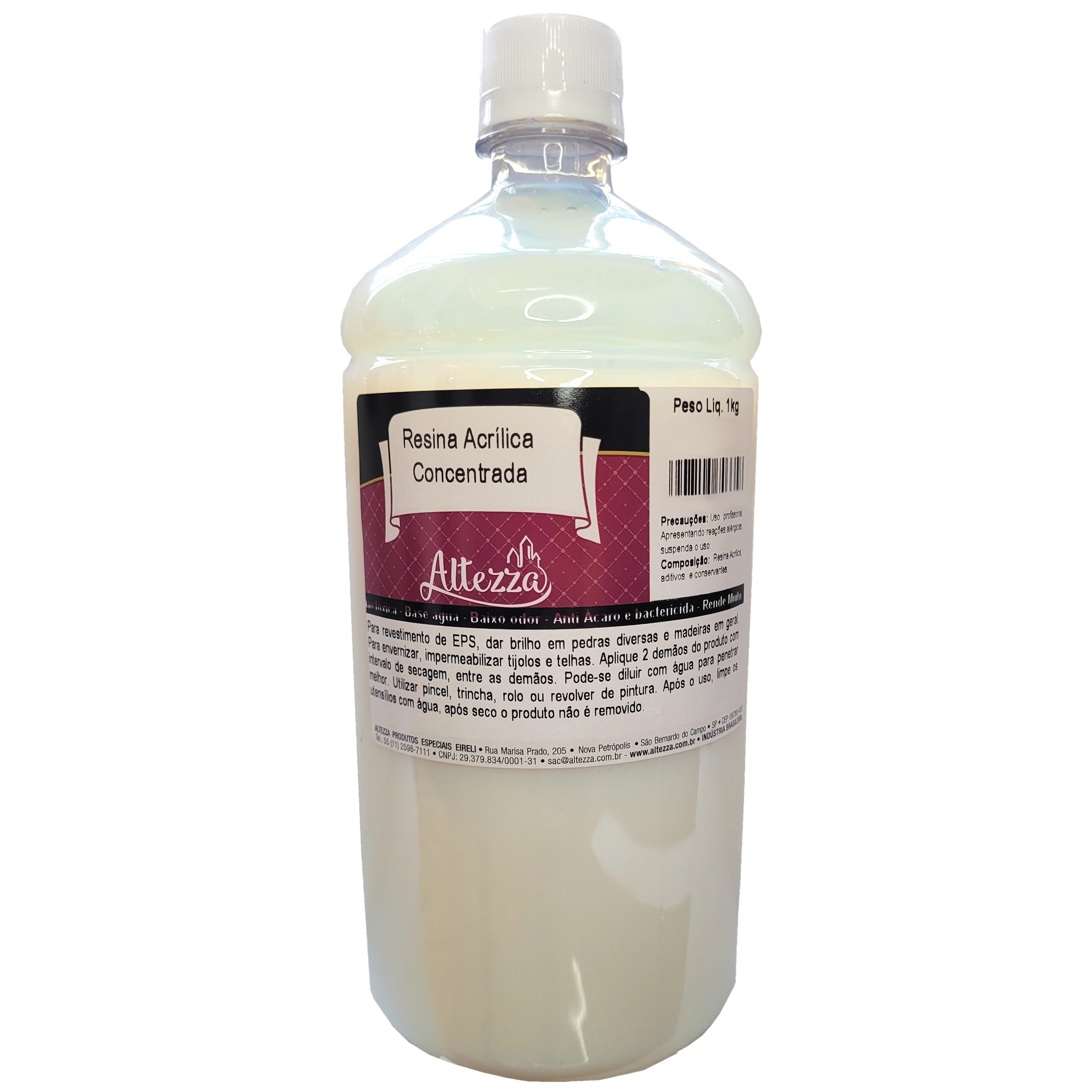 Resina Acrílica Base Água 1kg Concentrada Impermeabilizar Pedra, Concreto, Telha, Tijolo, Isopor, Instala Manta Bidim