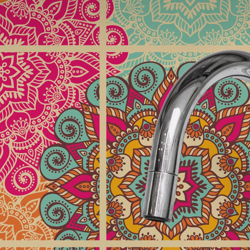 Adesivo de Azulejo Floral Boho para Cozinha 10x10 - 100un