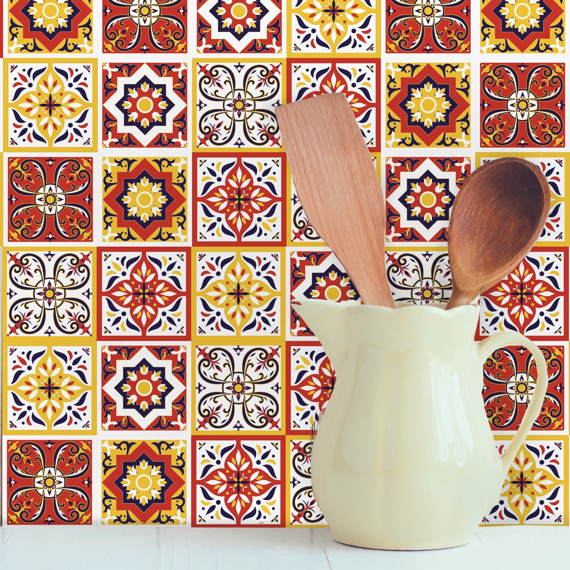 Adesivo de Azulejo Hidráulico Rubro 10x10 cm com 100un
