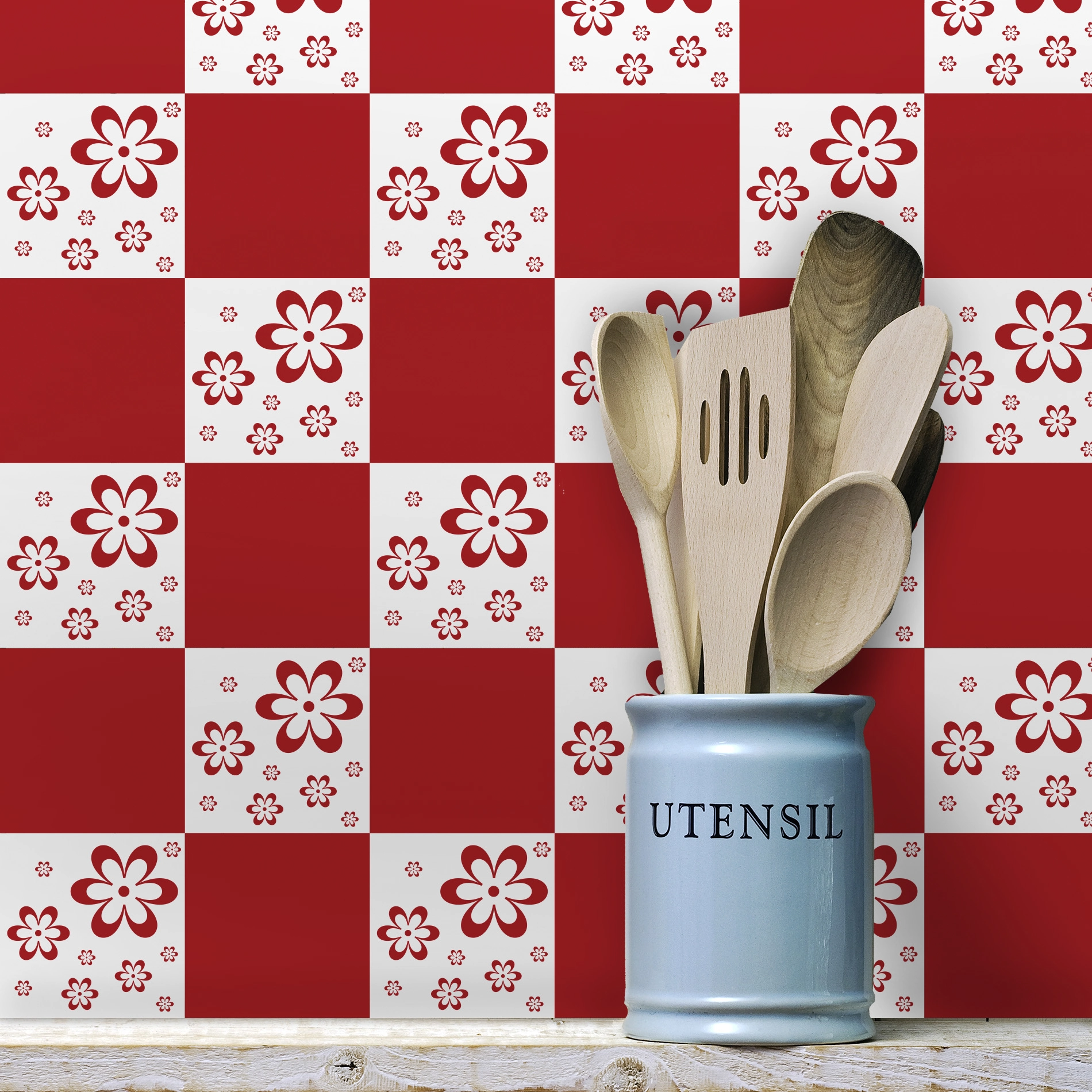 Adesivo de Azulejo Floral Vermelho 15x15 - Para Cozinha 36un