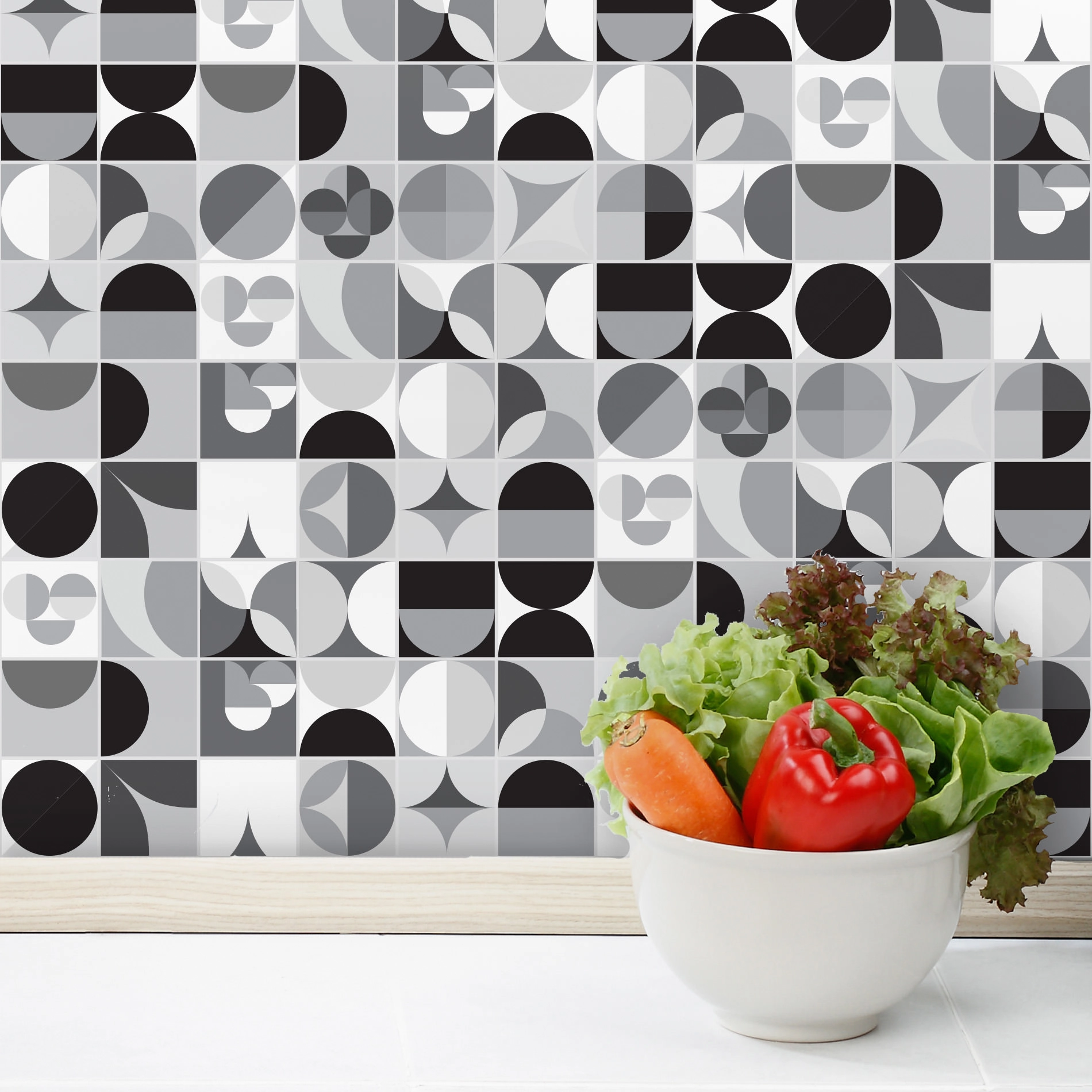 Adesivo Geométrico para Azulejo Preto e Branco 20x20 cm 24un