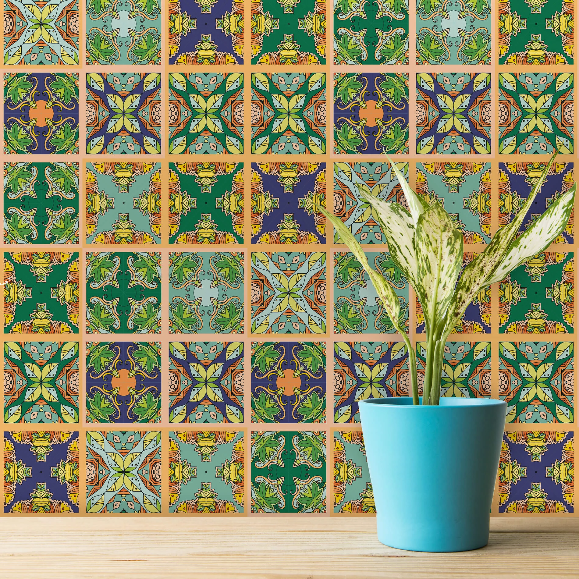 Adesivo de Azulejo Verde e Marrom Outono 20x20 24un
