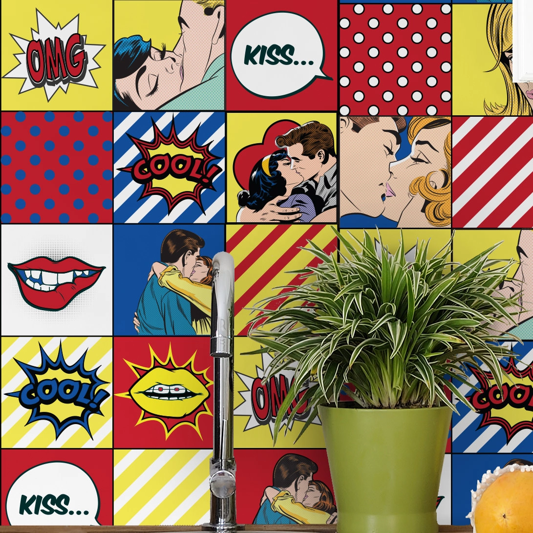 Adesivo de Azulejo Pop Art 20x20 cm com 12un