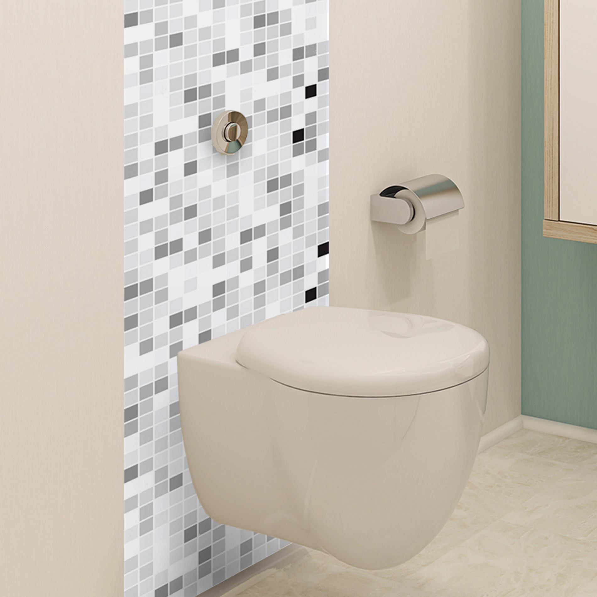 Adesivo de Pastilhas Liso Branco & Cinza Claro 25x25 cm com 10un
