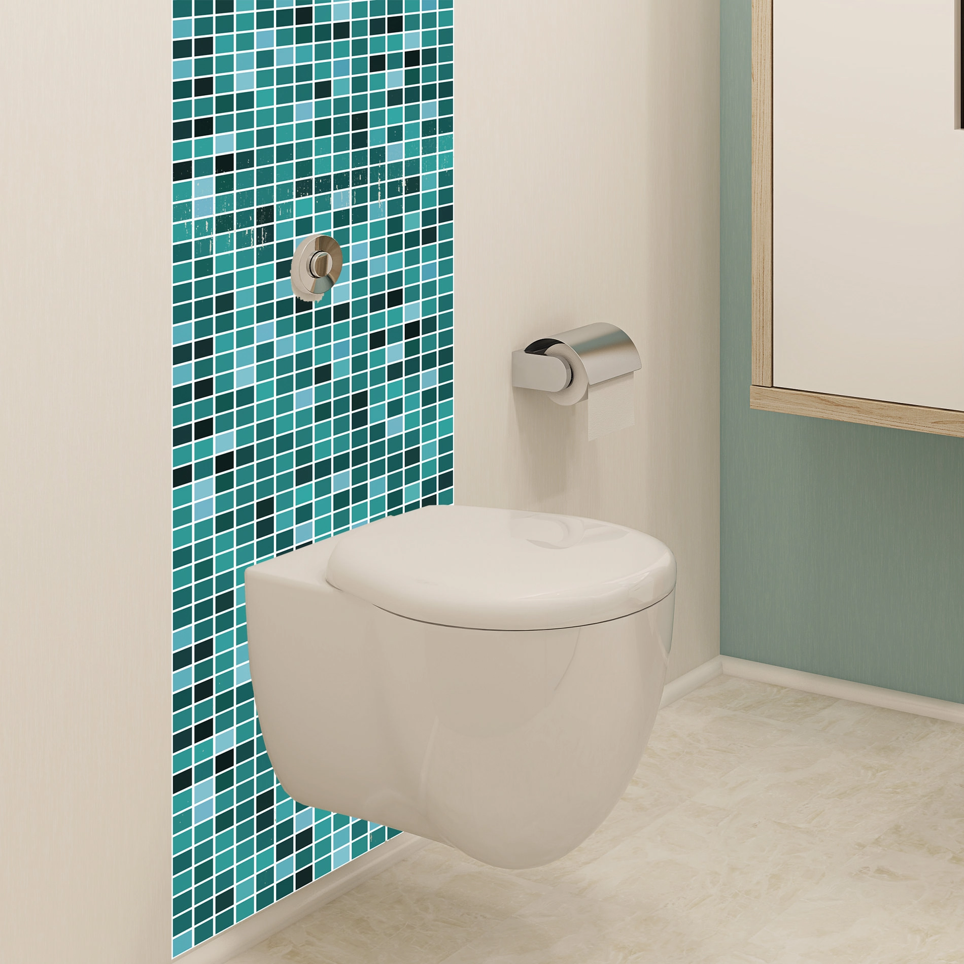 Adesivo de Pastilhas Liso Turquesa Oceano 25x25 cm com 10un