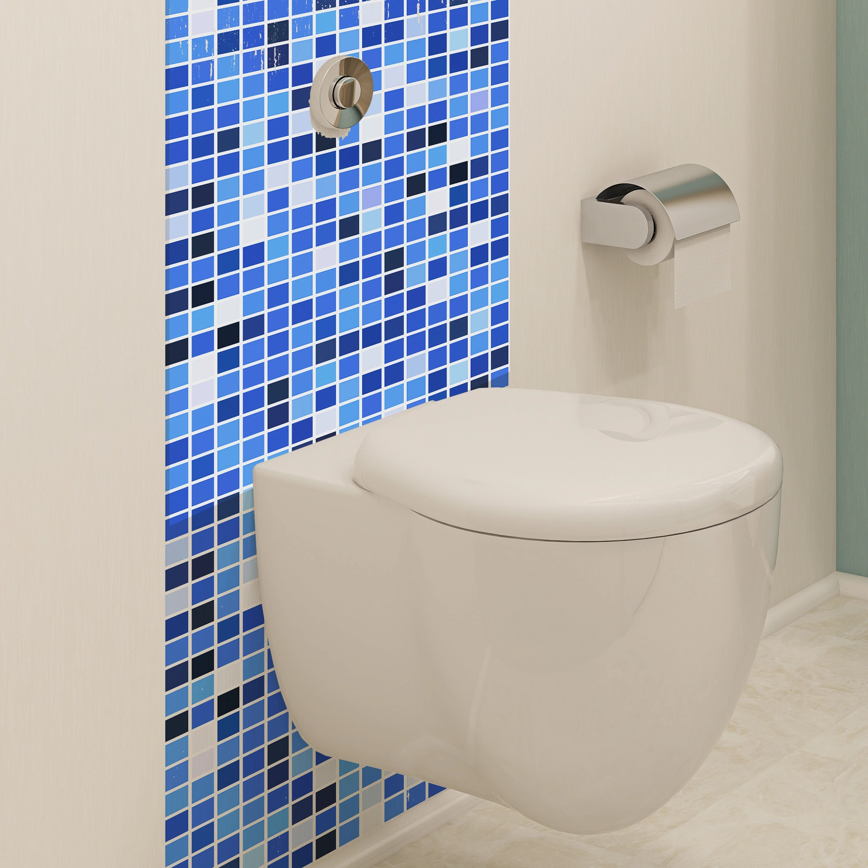 Adesivo Pastilhas Liso Azul e Branco Aquário 25x25 cm com 10un
