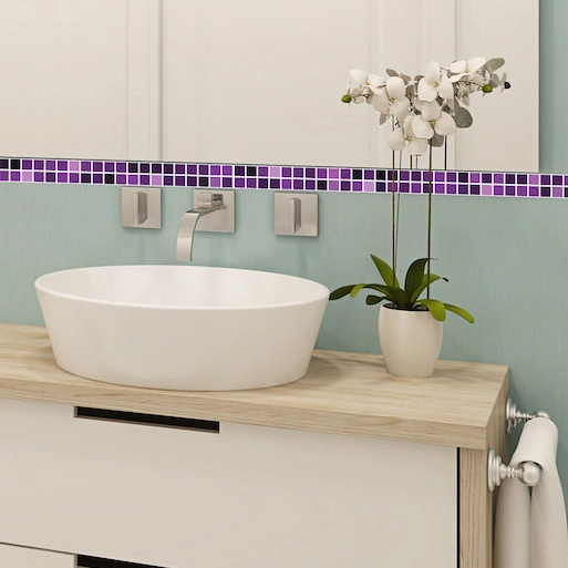 Adesivo Pastilhas Liso em Faixas Roxo Silvestre 3x30 cm com 15un