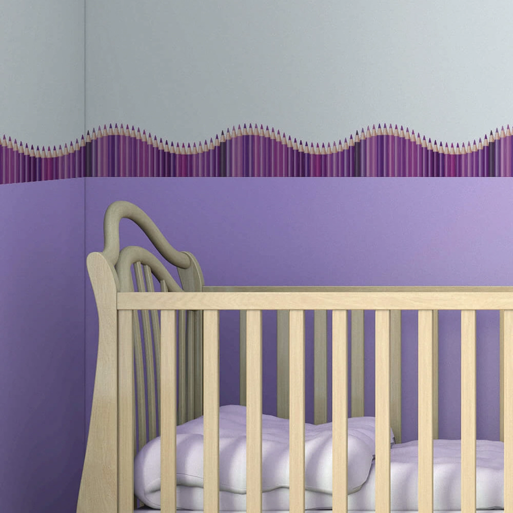 Faixa Decorativa Adesiva Lapis de Cor Lilás e Roxo 10m x10cm