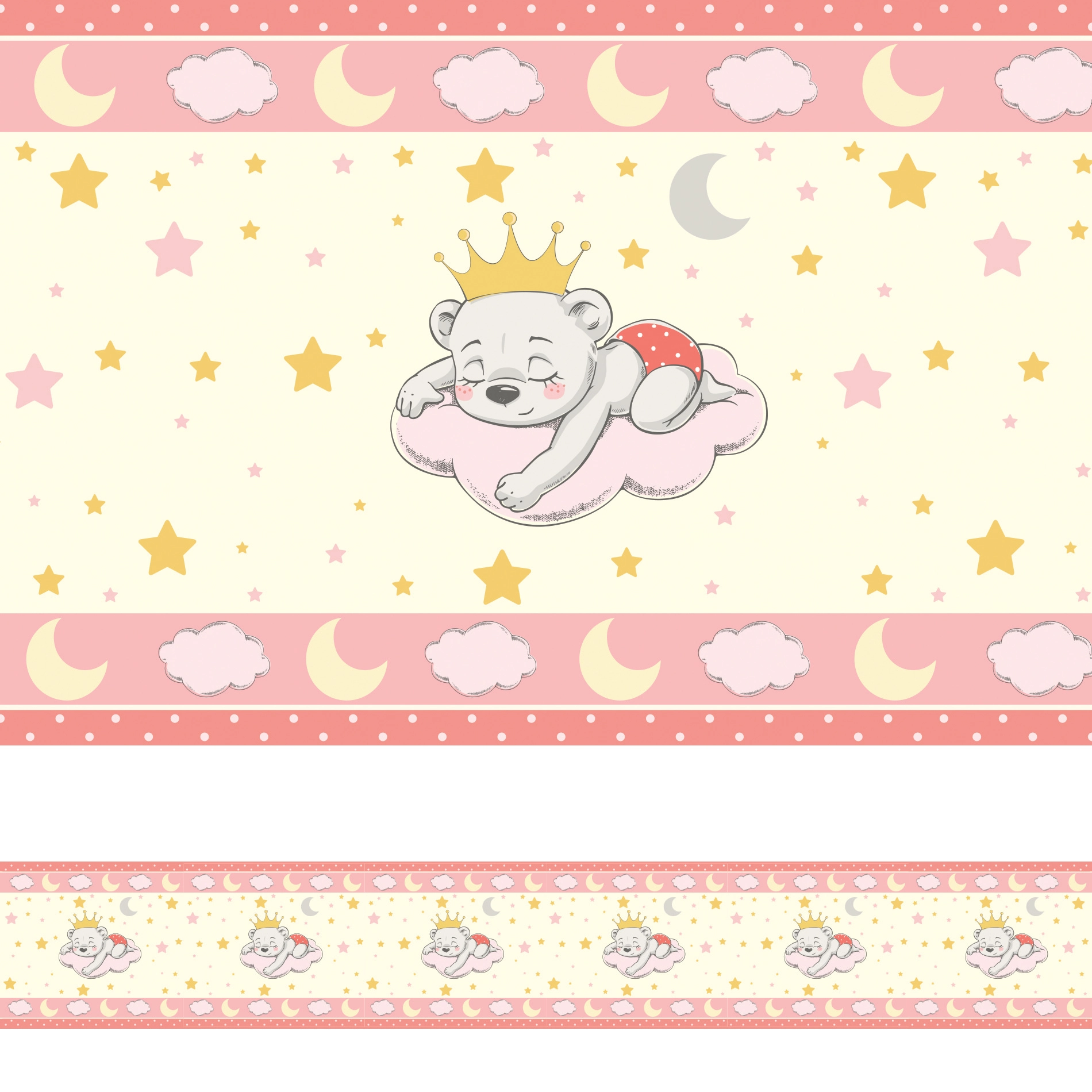 Faixa de Parede Ursinha Princesa para Quarto de Bebê 10mx10cm