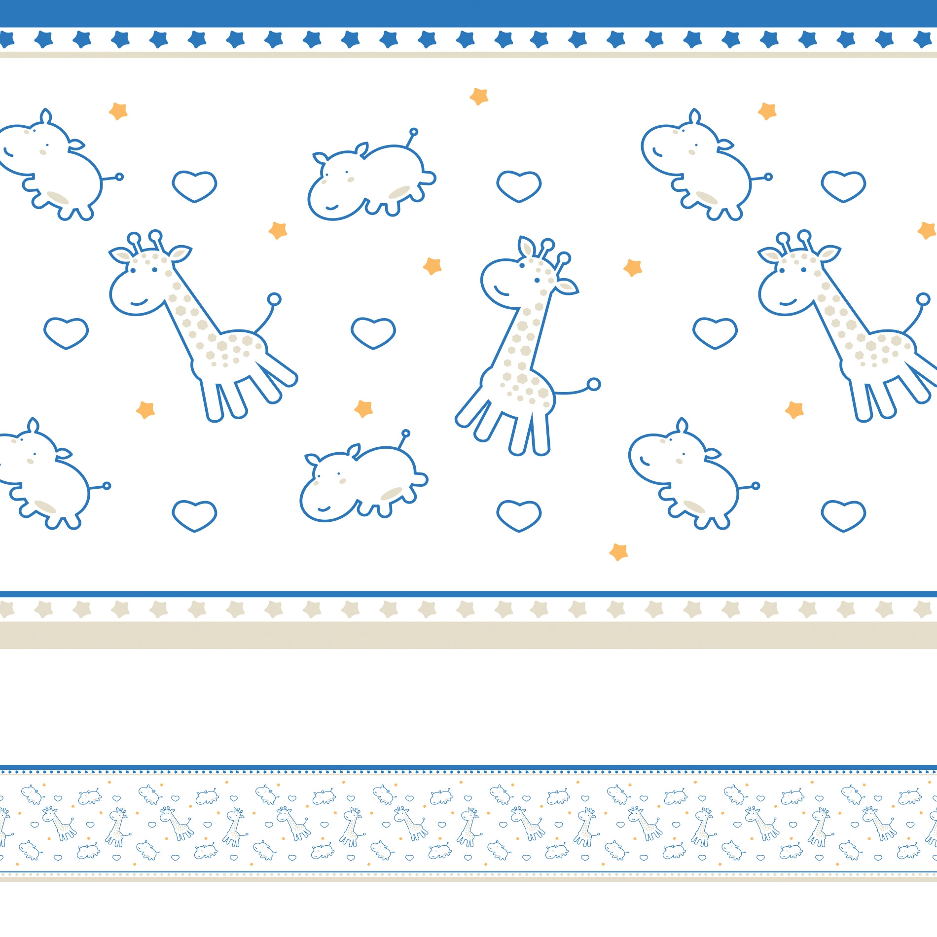 Faixa Decorativa Infantil Girafa e Hipopótamo Azul 6mx15cm