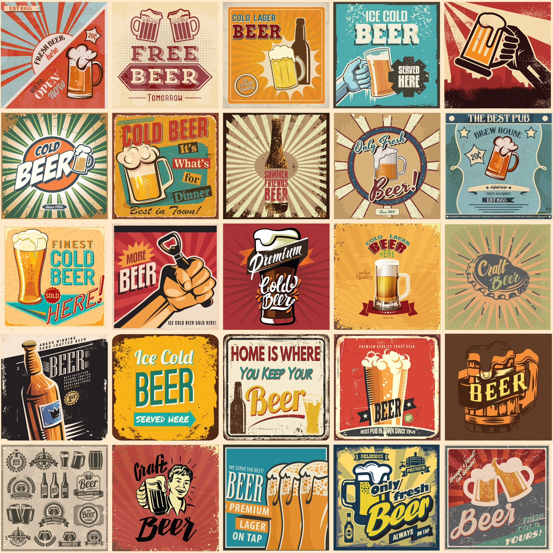 Adesivo de Azulejo Cozinha Vintage Beer 20x20cm 12un