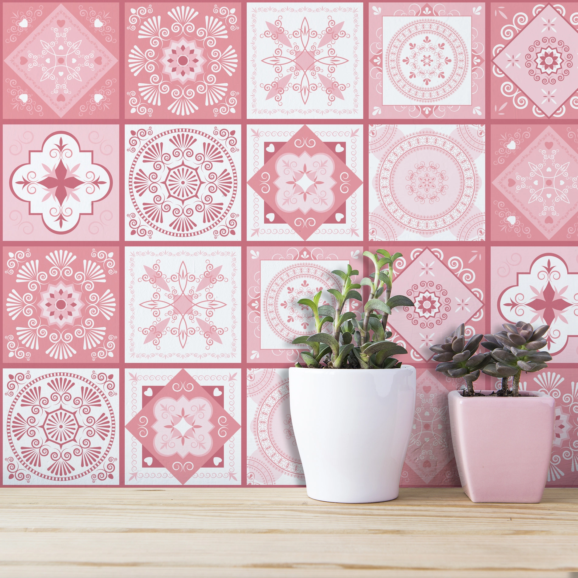 Adesivo de Azulejo Hidráulico Rosa 10x10cm 50un