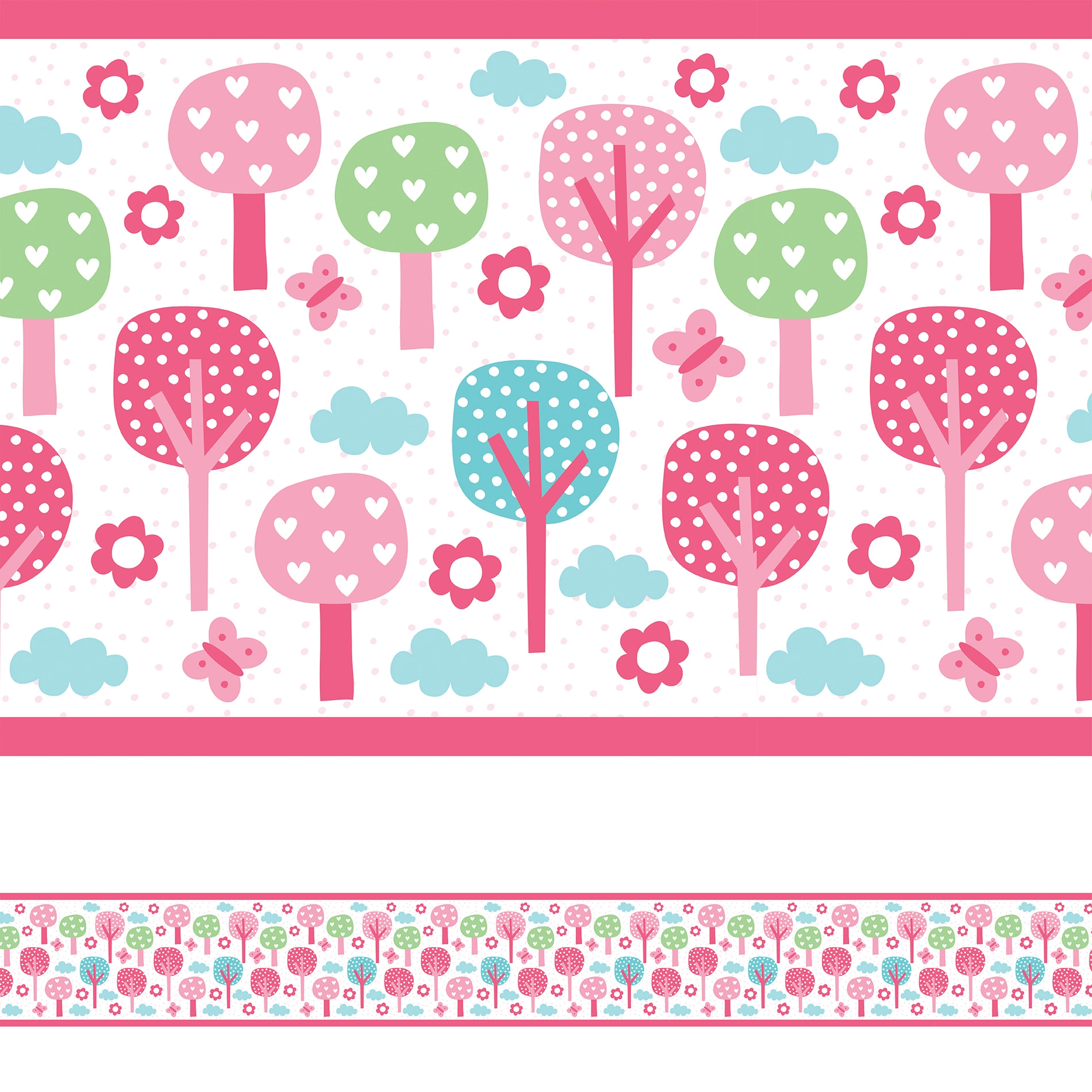 Faixa Decorativa para Quarto de Bebê Floresta Rosa 5mx10cm
