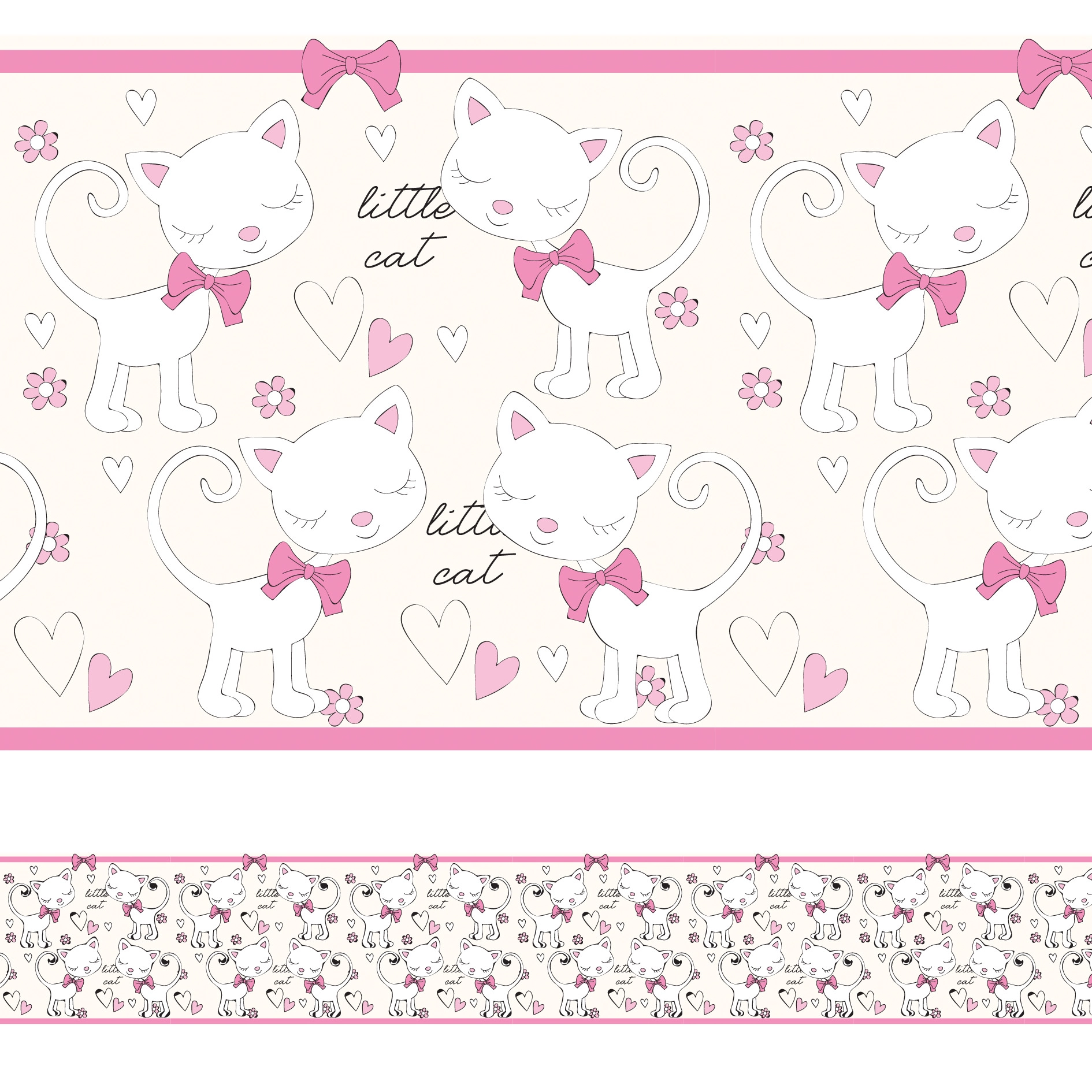 Faixa Decorativa para Quarto de Menina Gatinhos 5mx10cm