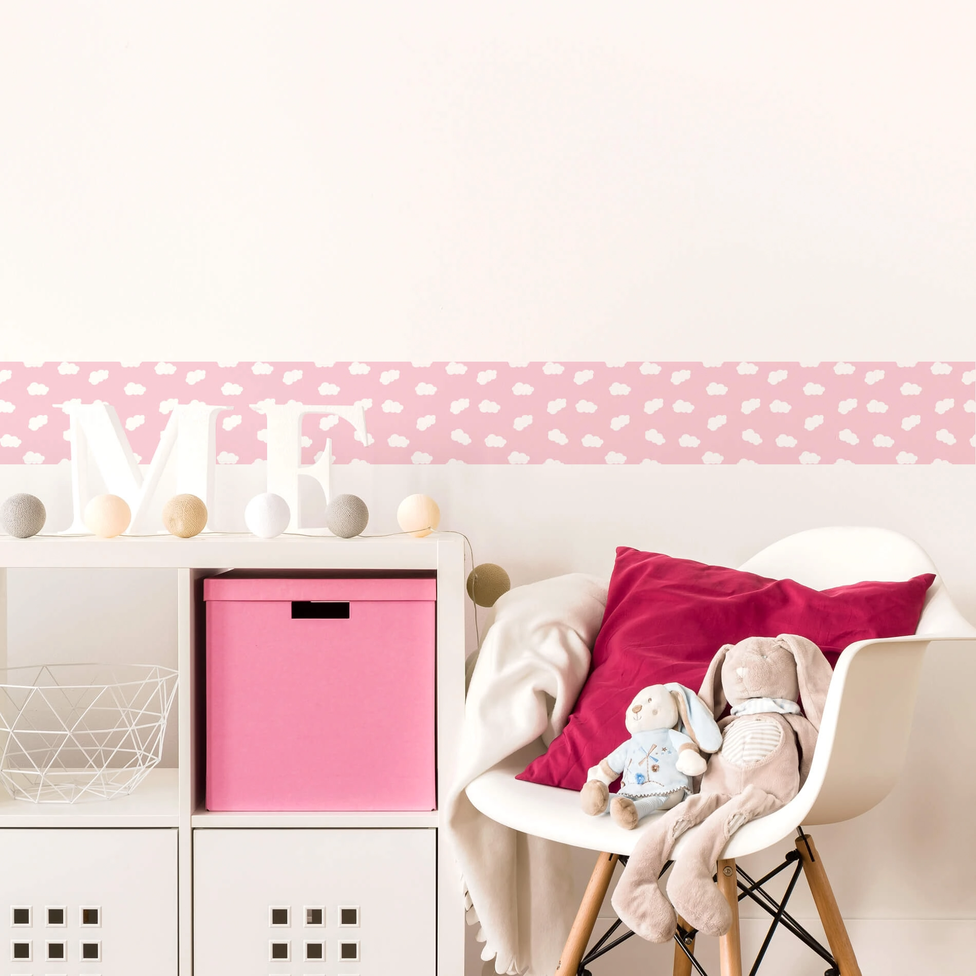 Faixa de Parede Nuvens em Rosa para Quarto Infantil 5mx10cm