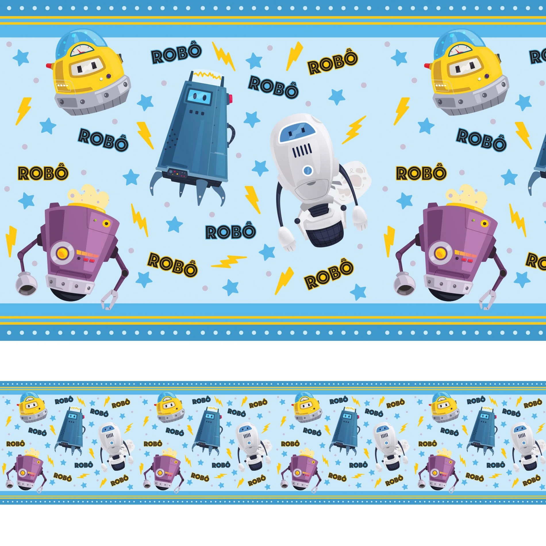 Faixa Decorativa De Parede Infantil Robô 10cmx5m