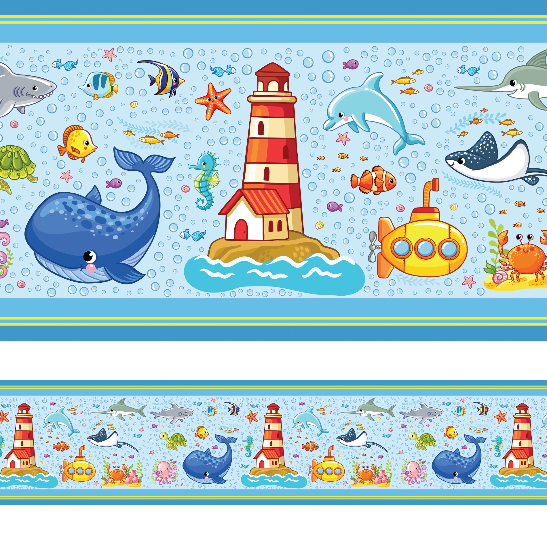 Faixa Decorativa De Parede Infantil Fundo Do Mar 10cmx5m