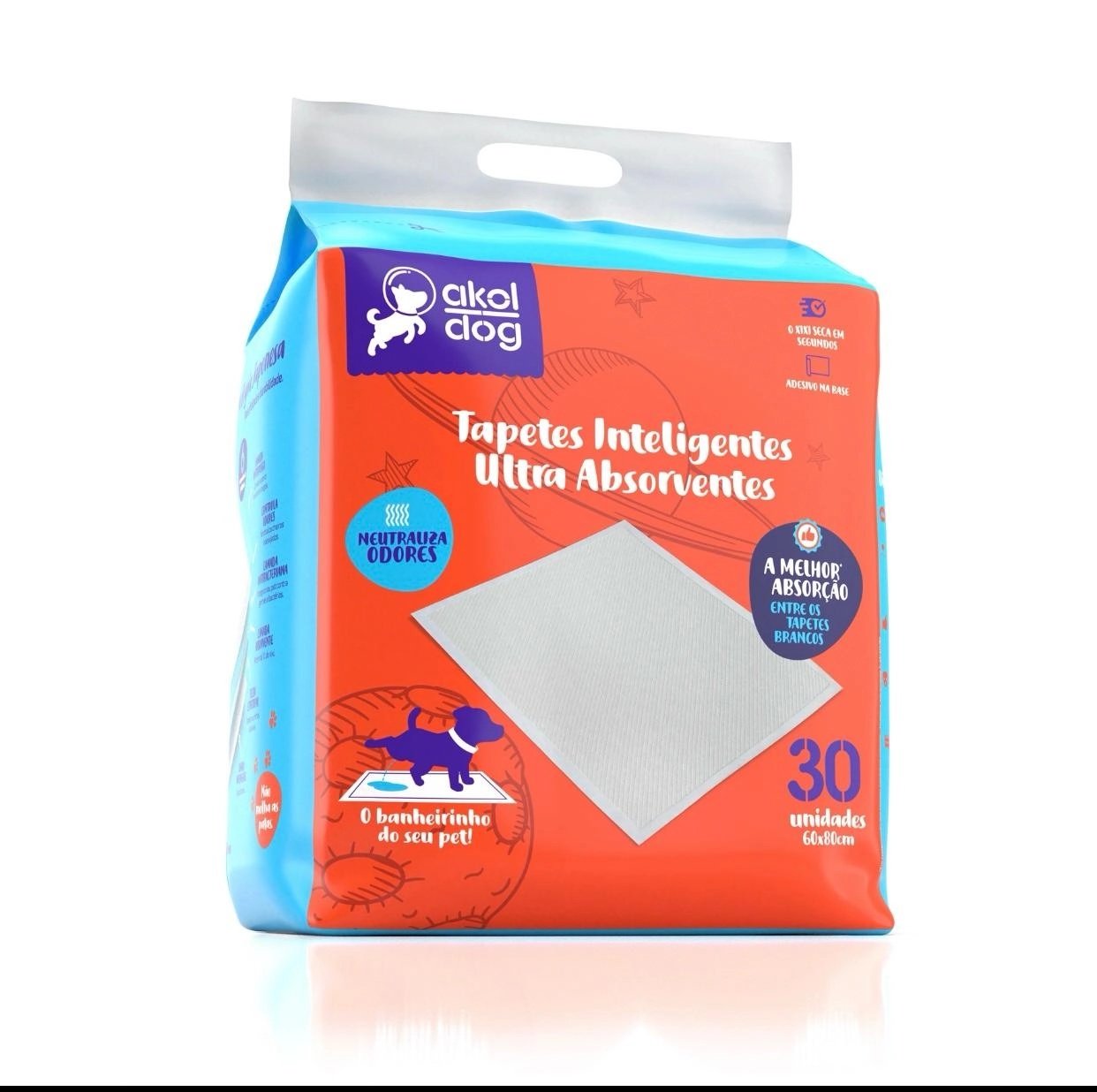 Pet Tapete Higiênico Branco 60x80cm Ultra Absorvente Akol Dog 30 Un