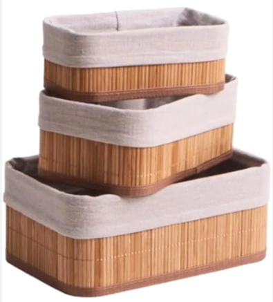 Kit Cesta Bambu Forro Tecido Cozy Quadrada 3pcs 221529 Lyor