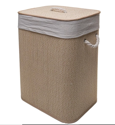 Cesto Para Roupas Dobravel Com Forro Em Tecido E Tampa Cozy 40cm X 30cm X 50cm Bambu