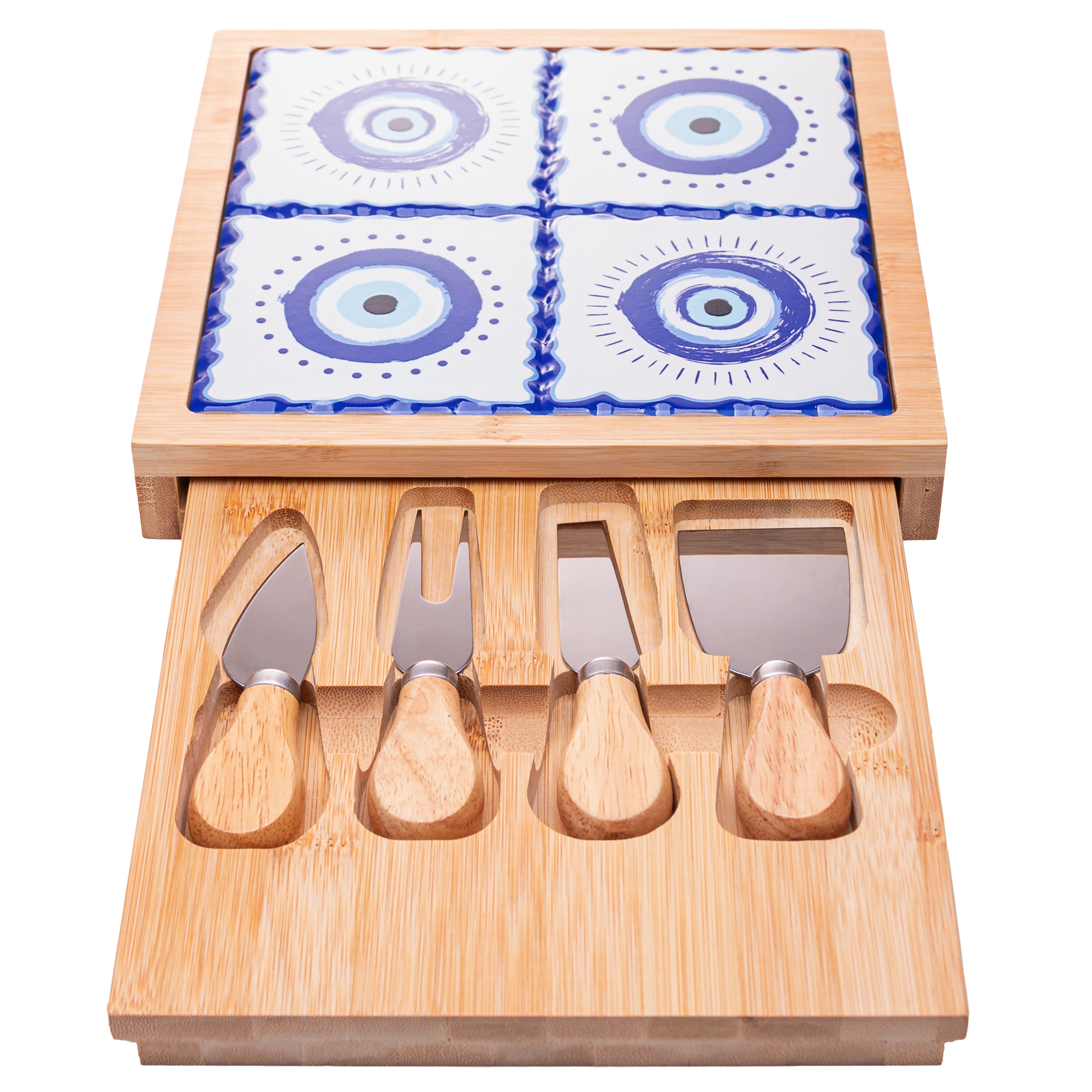 Lyor Conjunto 6 Peças Para Queijo Tábua Com Gaveta Greek 23 X 23 X 4cm Bambu