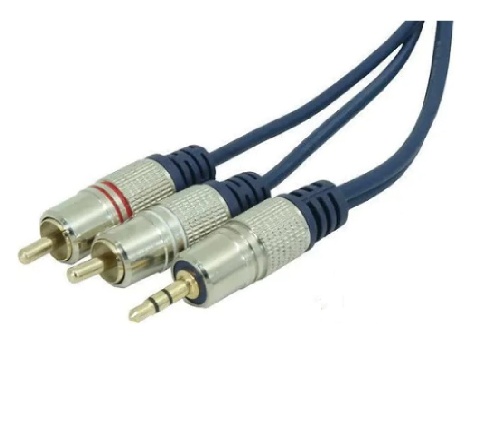 Cabo P2 Stereo + 2rca Metal Prof - Cabo Azul - 3m Tebera