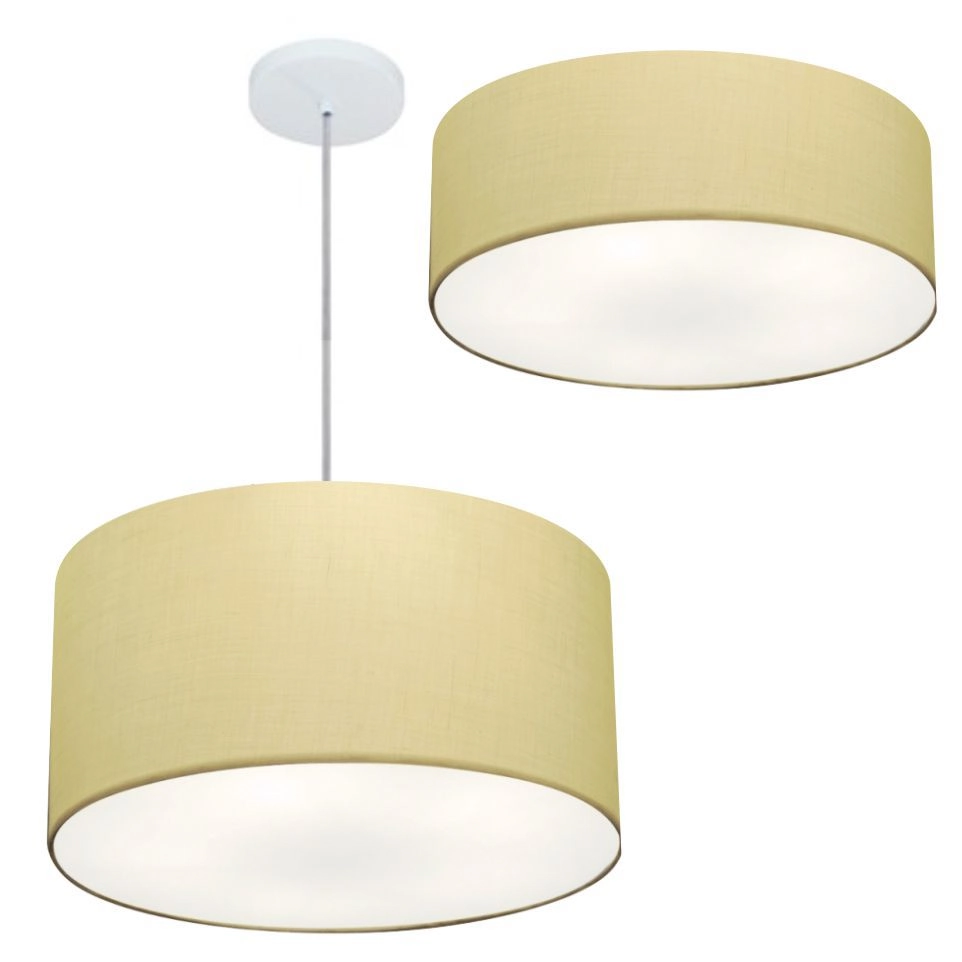 Kit Plafon Md-3014 Pendente Md-4049 Cúpula Em Tecido 50cm Algodão Crú - Bivolt